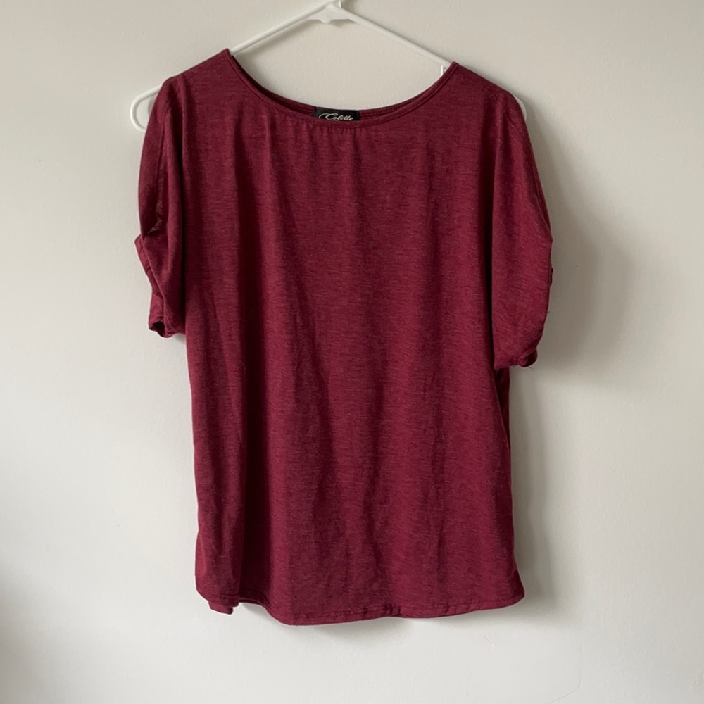 Short sleeved cold shoulder top